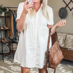 Denim Babydoll Tiered Button Down Short Sleeve Dress / 2XL